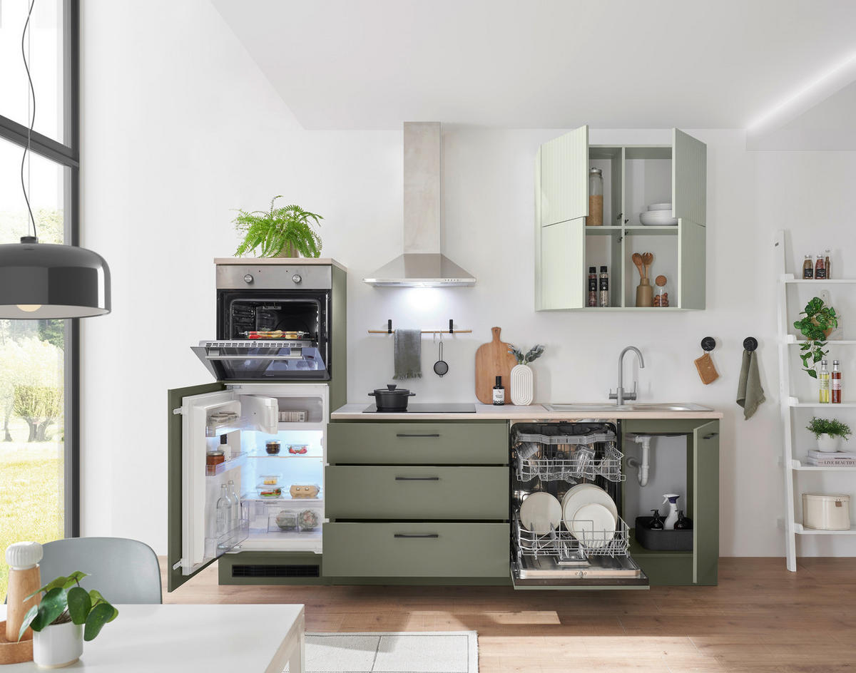 KÜCHENBLOCK 260 cm   in Grün, Mintgrün  - Beige/Schwarz, Design, Holzwerkstoff/Metall (260cm) - MID.YOU