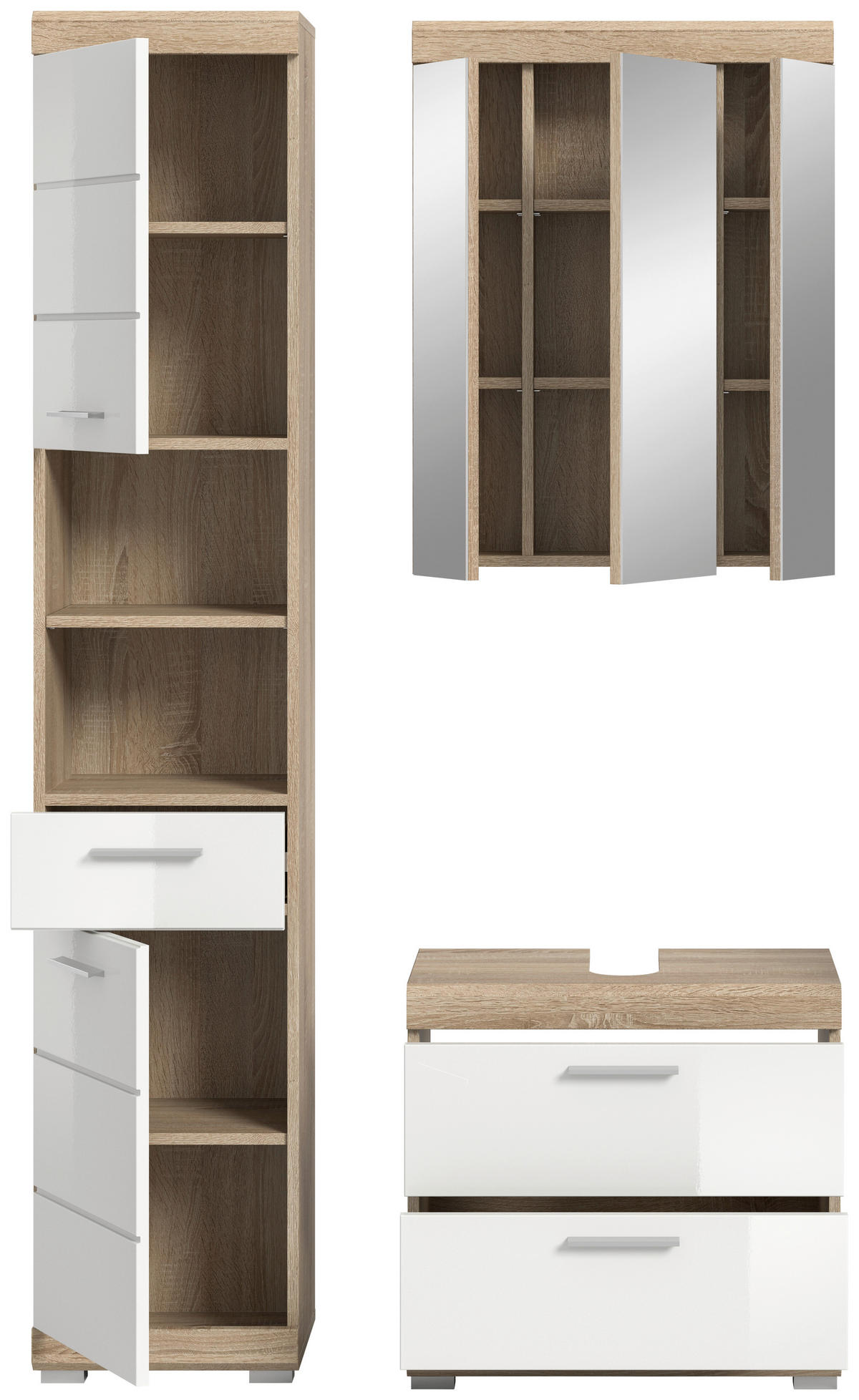 BADEZIMMER 3-teilig  in 97 cm  - Weiß Hochglanz/Silberfarben, MODERN, Glas/Holzwerkstoff (97cm) - MID.YOU