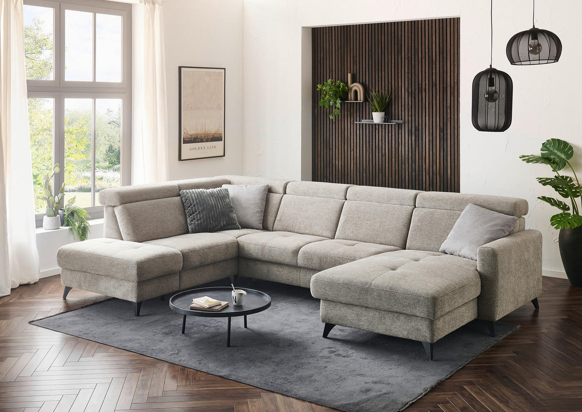 WOHNLANDSCHAFT Beldomo System Graubraun Flachgewebe  - Graubraun/Schwarz, KONVENTIONELL, Textil/Metall (215/333/174cm) - Beldomo System