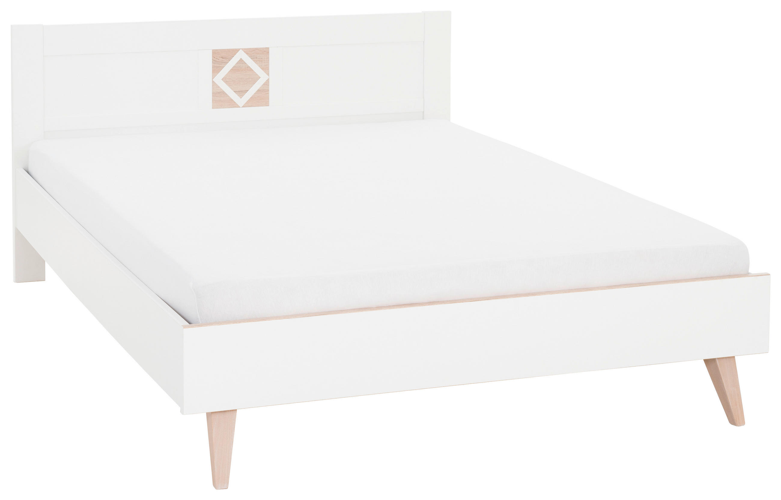 Bett 140/200 cm in Weiß, Eichefarben