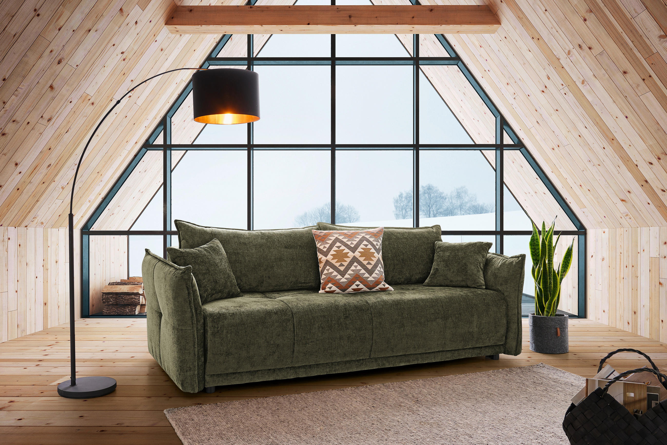 BOXSPRINGSOFA Chenille Dunkelgrün  - Dunkelgrün/Schwarz, MODERN, Kunststoff/Textil (235/95/108cm) - Hom`in