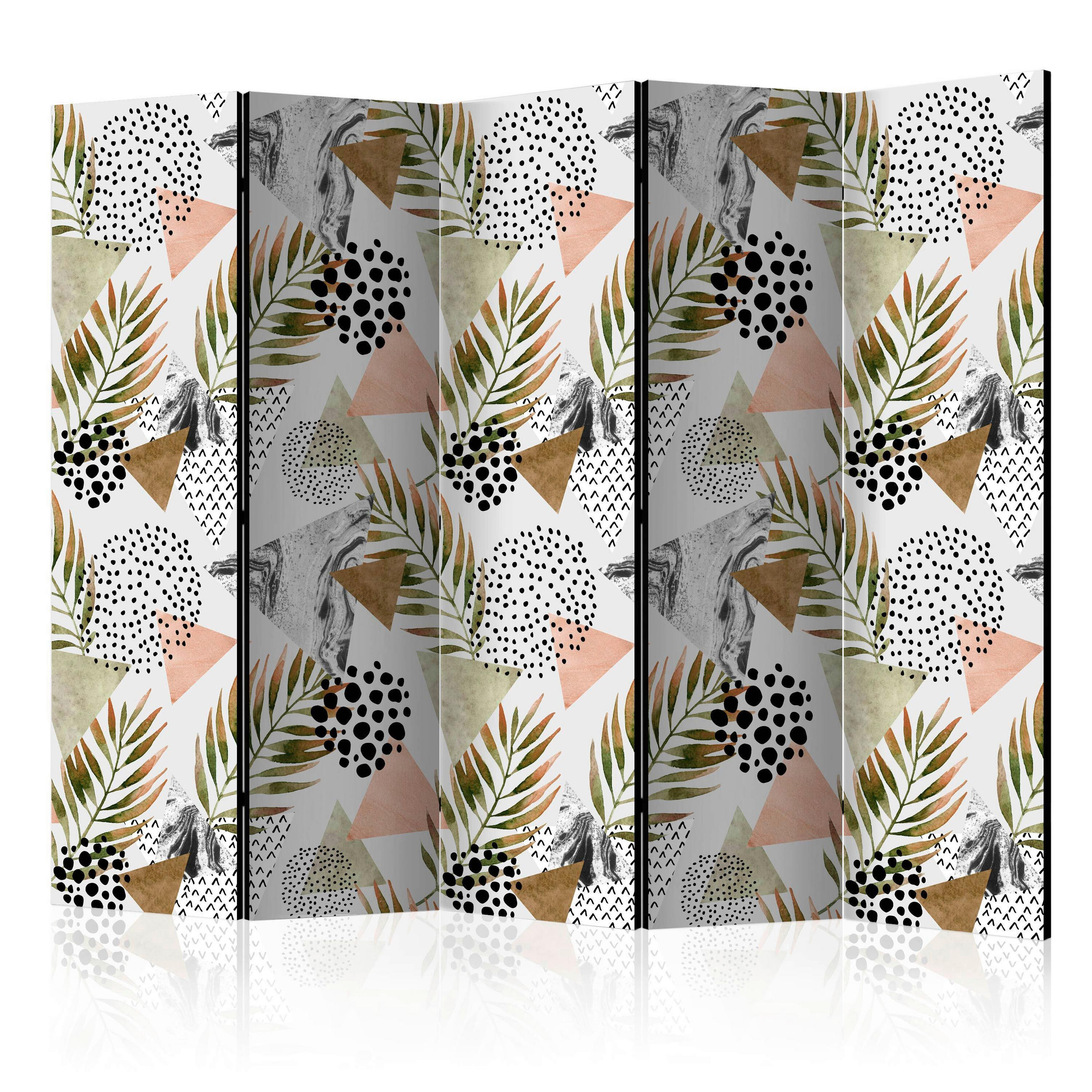 PARAVENT mit 5  Flügel - Beige/Weiß, Basics, Holz/Textil (225/172/3cm) - artgeist