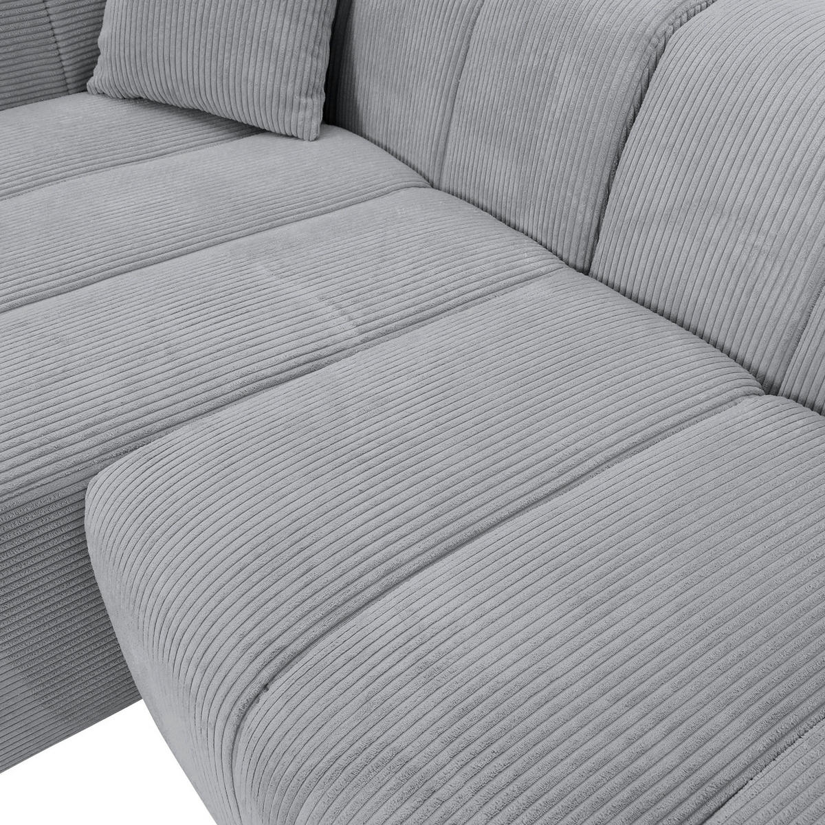 ECKSOFA Hellgrau Cord Zierkissen, Rücken echt  - Hellgrau/Schwarz, KONVENTIONELL, Kunststoff/Textil (162/250cm) - Carryhome