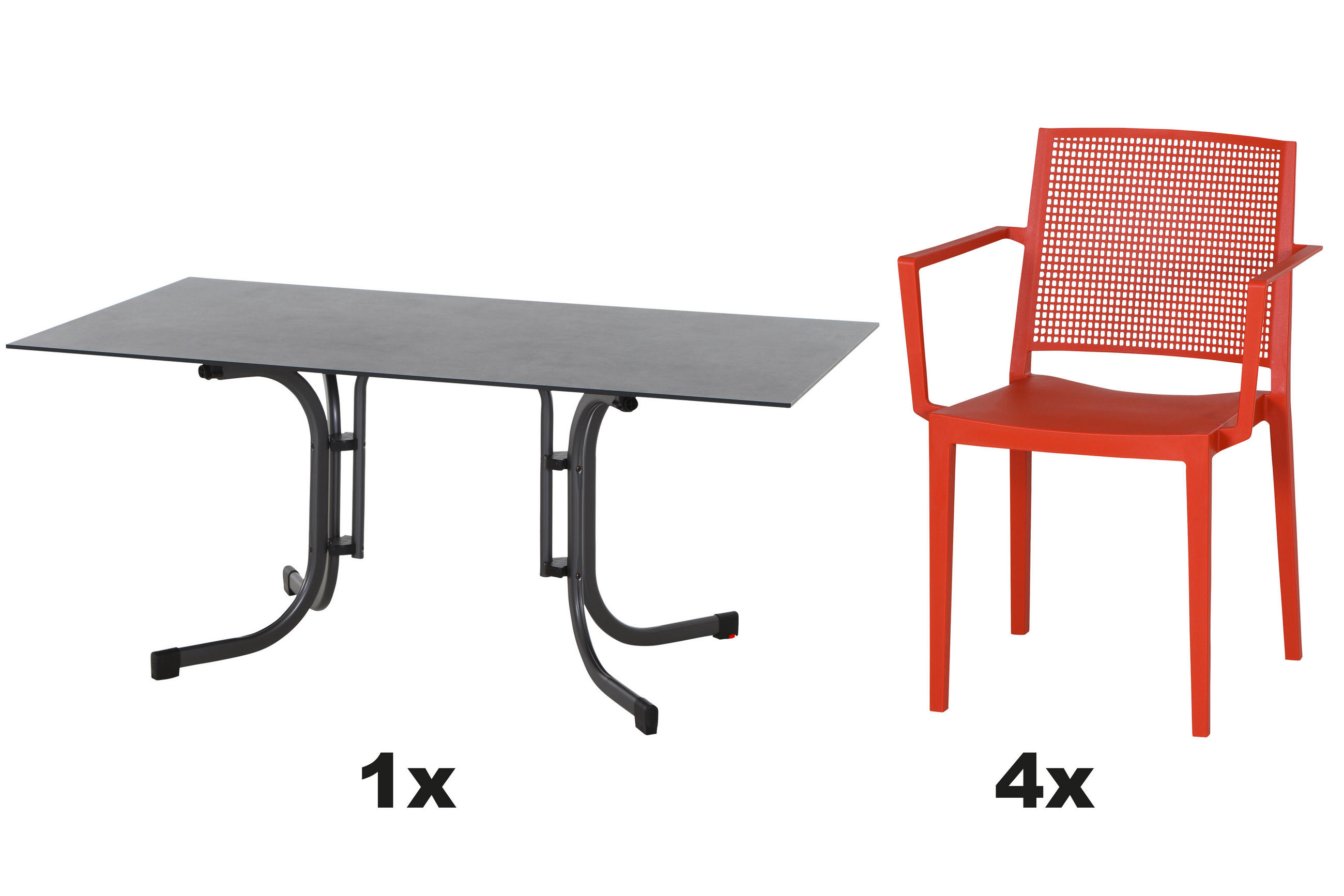 GARTENGARNITUR 5-teilig Stahl  - Rot, Basics, Kunststoff/Metall (90/80/160cm) - Siena Garden