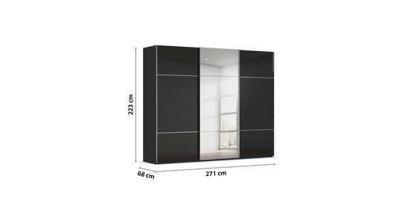 SCHWEBETÜRENSCHRANK 271/223/68 cm 3-türig Schwarz - Chromfarben/Schwarz, KONVENTIONELL, Glas/Holzwerkstoff (271/223/68cm) - Novel