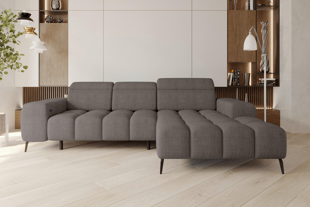ECKSOFA Taupe Flachgewebe Rücken echt, Kopfteilverstellung, Sitztiefenverstellung  - Taupe/Schwarz, KONVENTIONELL, Kunststoff/Textil (273/171cm) - Carryhome
