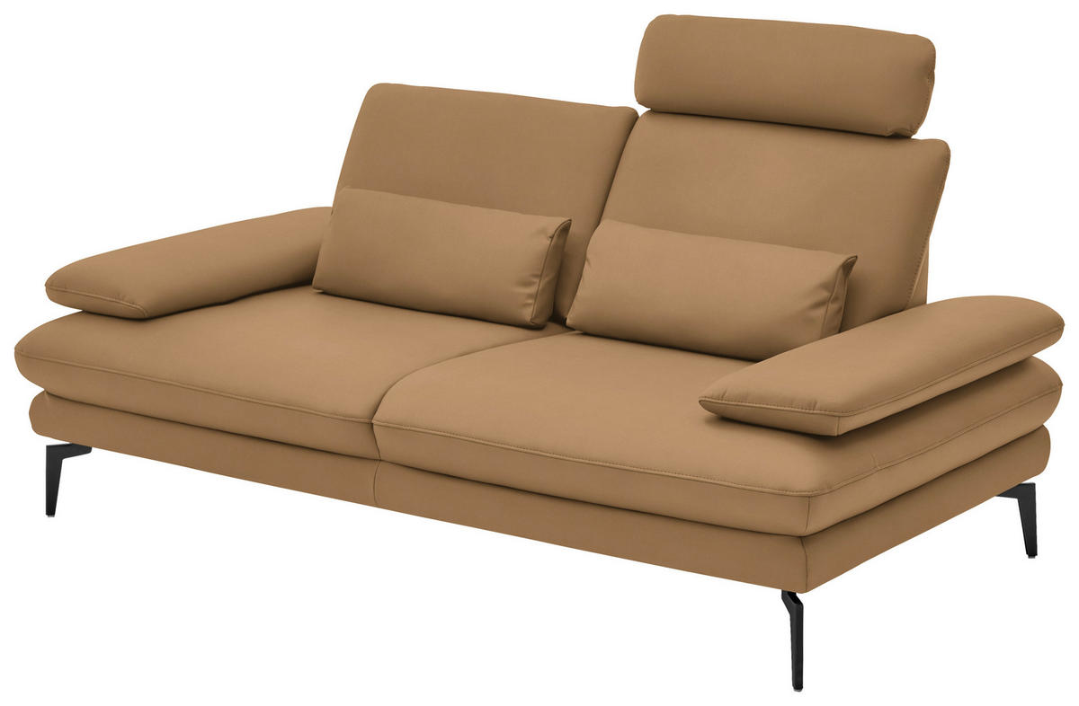 2,5-SITZER in Echtleder Honig  - Schwarz/Honig, Design, Leder/Metall (196/86/104cm) - Dieter Knoll