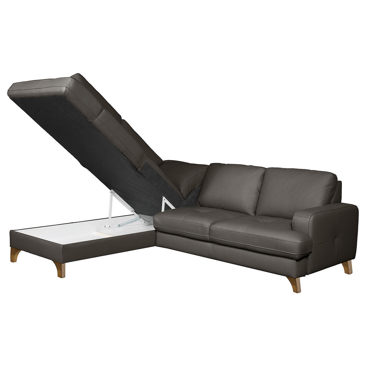 ECKSOFA Lederlook Echtleder Dunkelbraun  - Dunkelbraun/Buchefarben, Design, Leder/Holz (234/190cm) - Livetastic