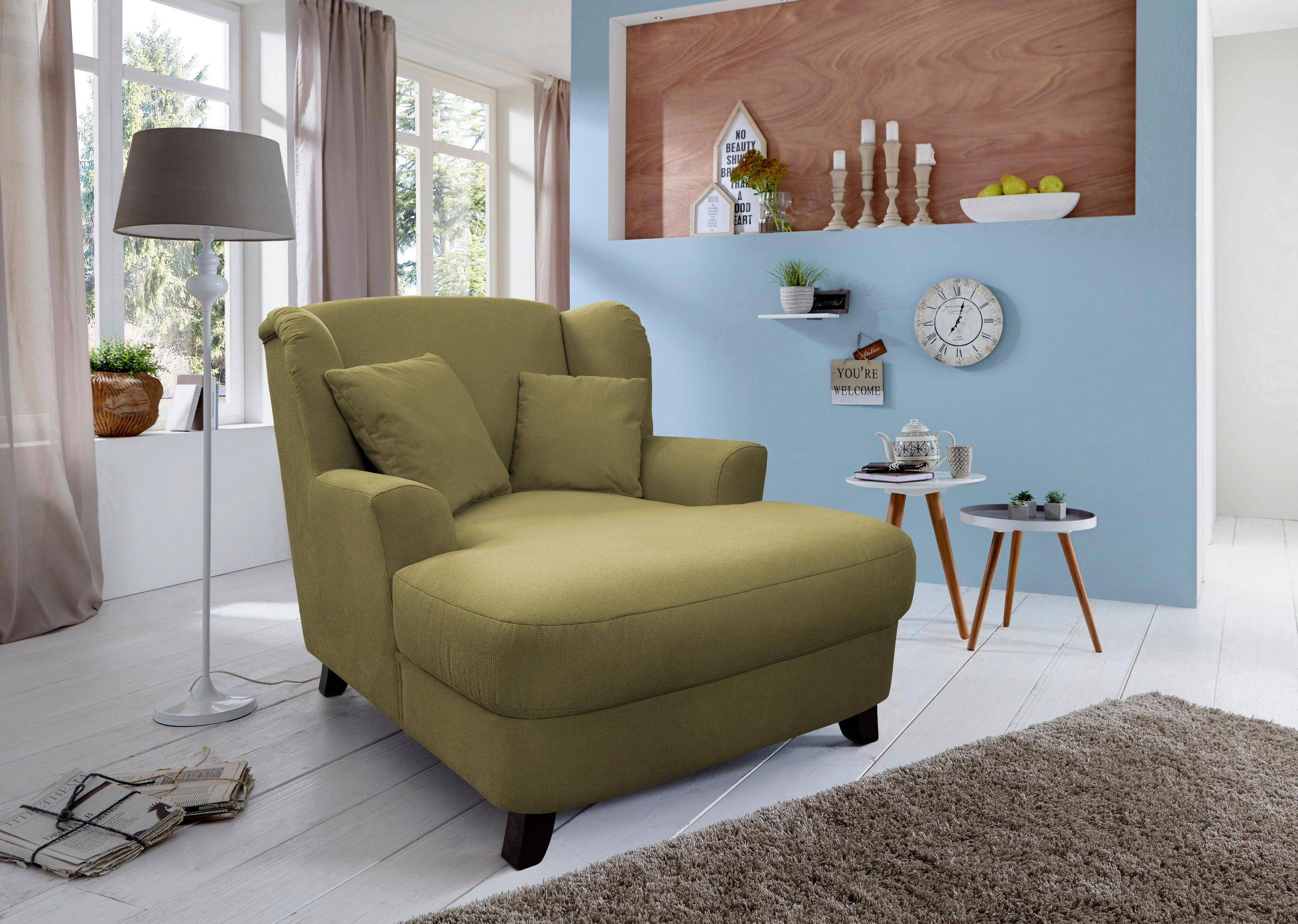 XXL-SESSEL in Dunkelgrün  - Dunkelgrün/Dunkelbraun, Modern, Holzwerkstoff/Textil (109/104/145cm) - Sit & More