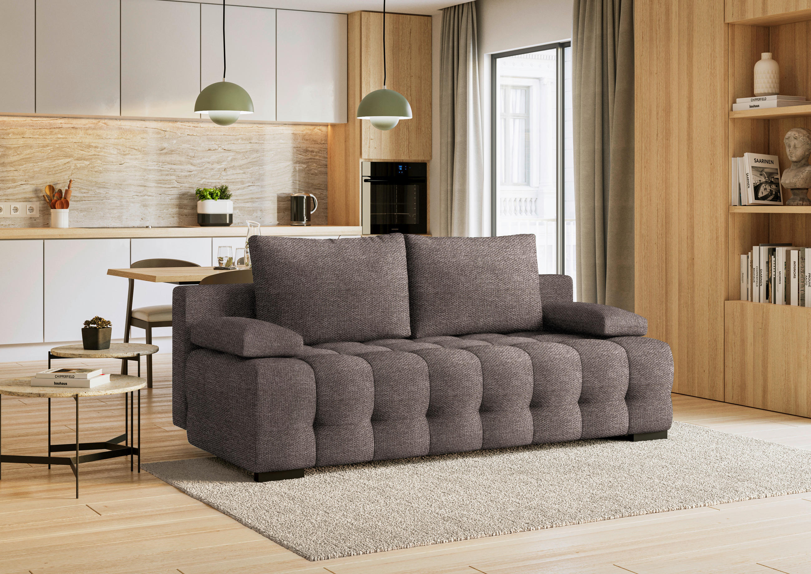 SCHLAFSOFA Struktur Braun  - Schwarz/Braun, KONVENTIONELL, Kunststoff/Textil (209/96/100cm) - Stylife