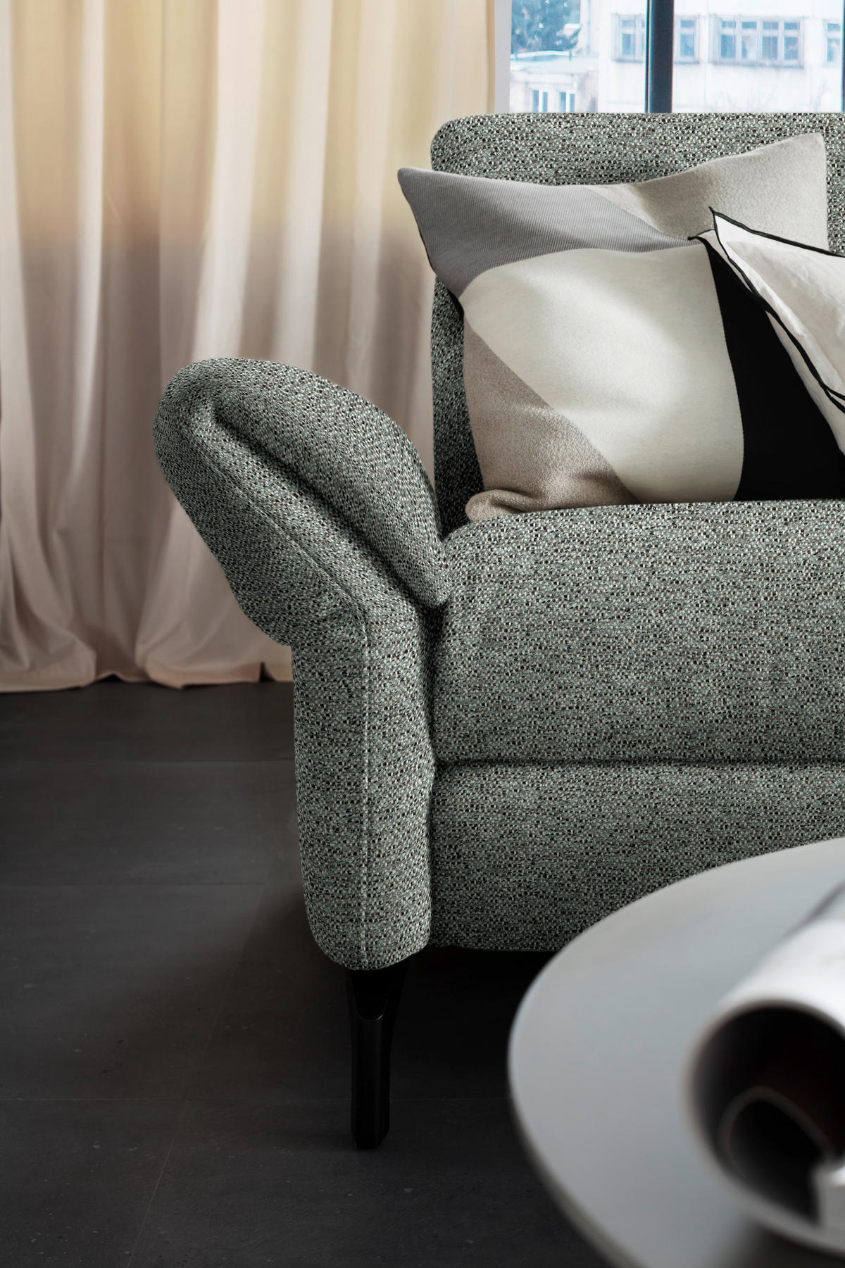 ECKSOFA in Chenille Graublau  299/187 cm  - Graublau/Schwarz, Design, Textil/Metall (299/187cm) - Schöner Wohnen