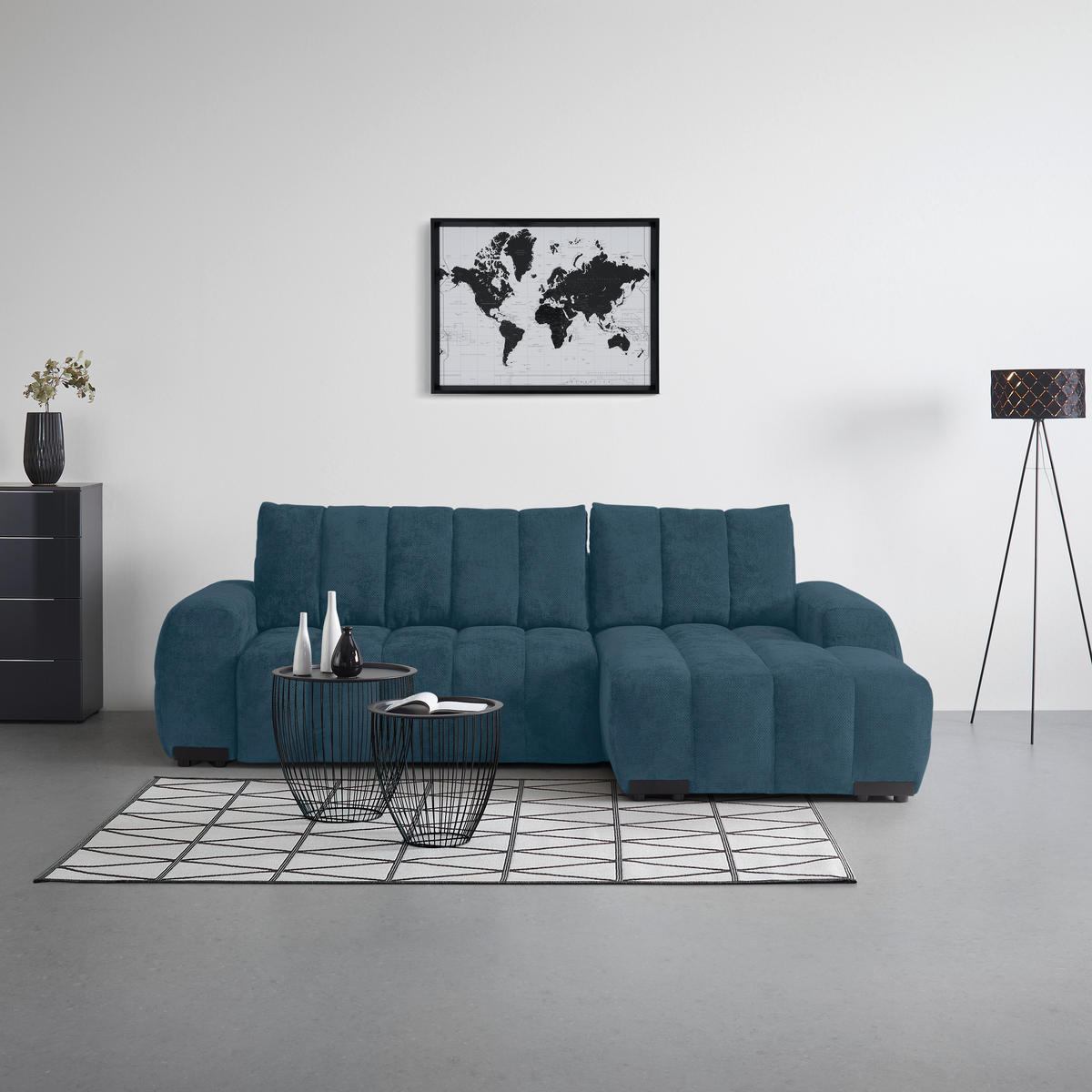 ECKSOFA Flachgewebe Petrol  - Schwarz Hochglanz/Petrol, Modern, Textil/Metall (273/93/166cm) - MID.YOU