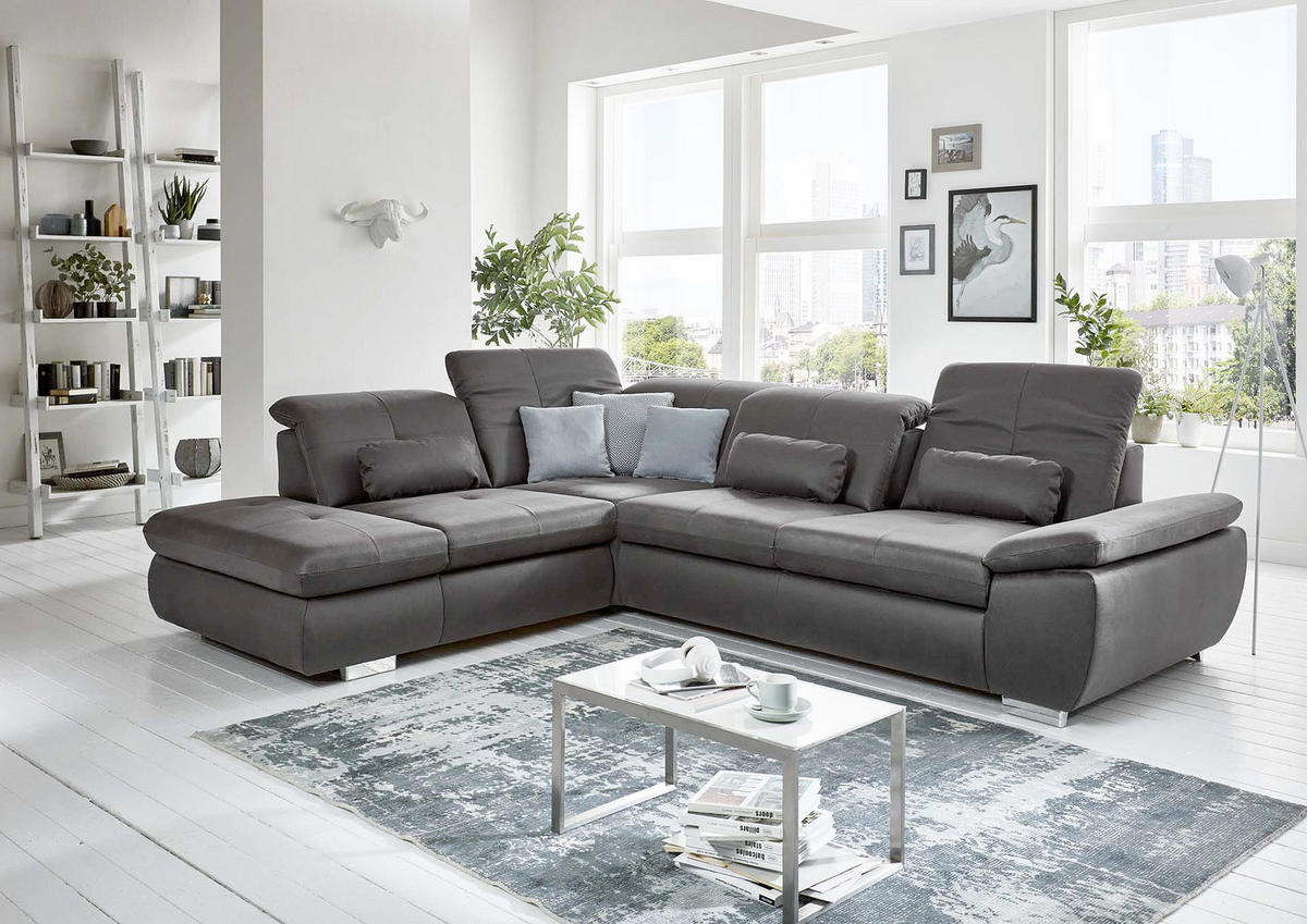 ECKSOFA in Mikrofaser Dunkelgrau  - Chromfarben/Dunkelgrau, Design, Textil/Metall (260/318cm) - Beldomo Speed