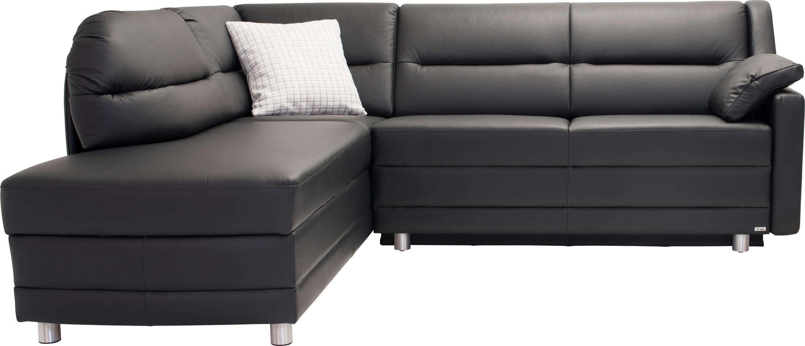 ECKSOFA in Echtleder Schwarz  208/242 cm  - Schwarz, KONVENTIONELL, Leder (208/242cm) - Sedda