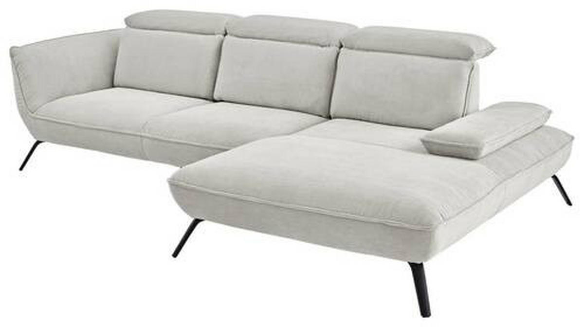 ECKSOFA in Cord Creme  - Creme/Schwarz, Design, Textil/Metall (301/202cm) - Moderano