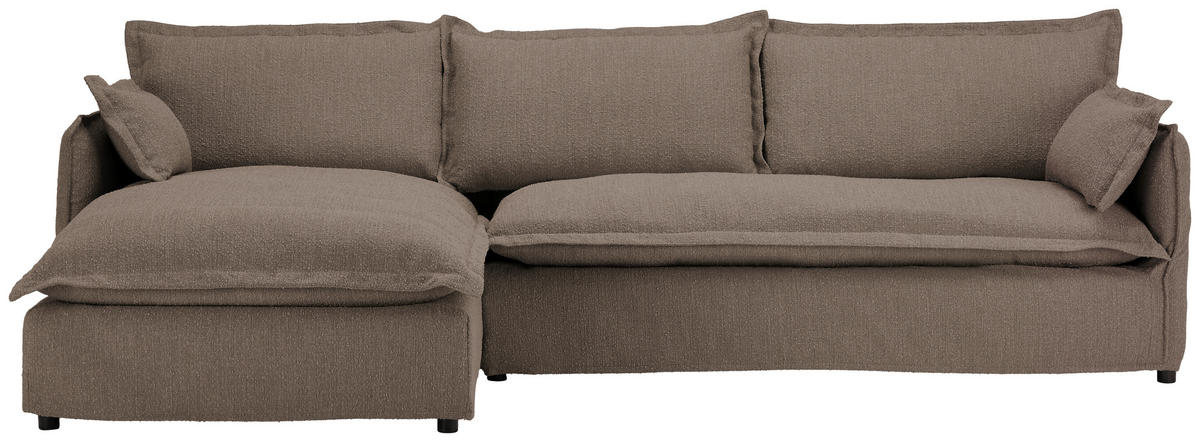 HUSSEN-ECKSOFA in Flachgewebe, Bouclé Braun  - Schwarz/Braun, Trend, Textil/Metall (165/295cm) - Livetastic
