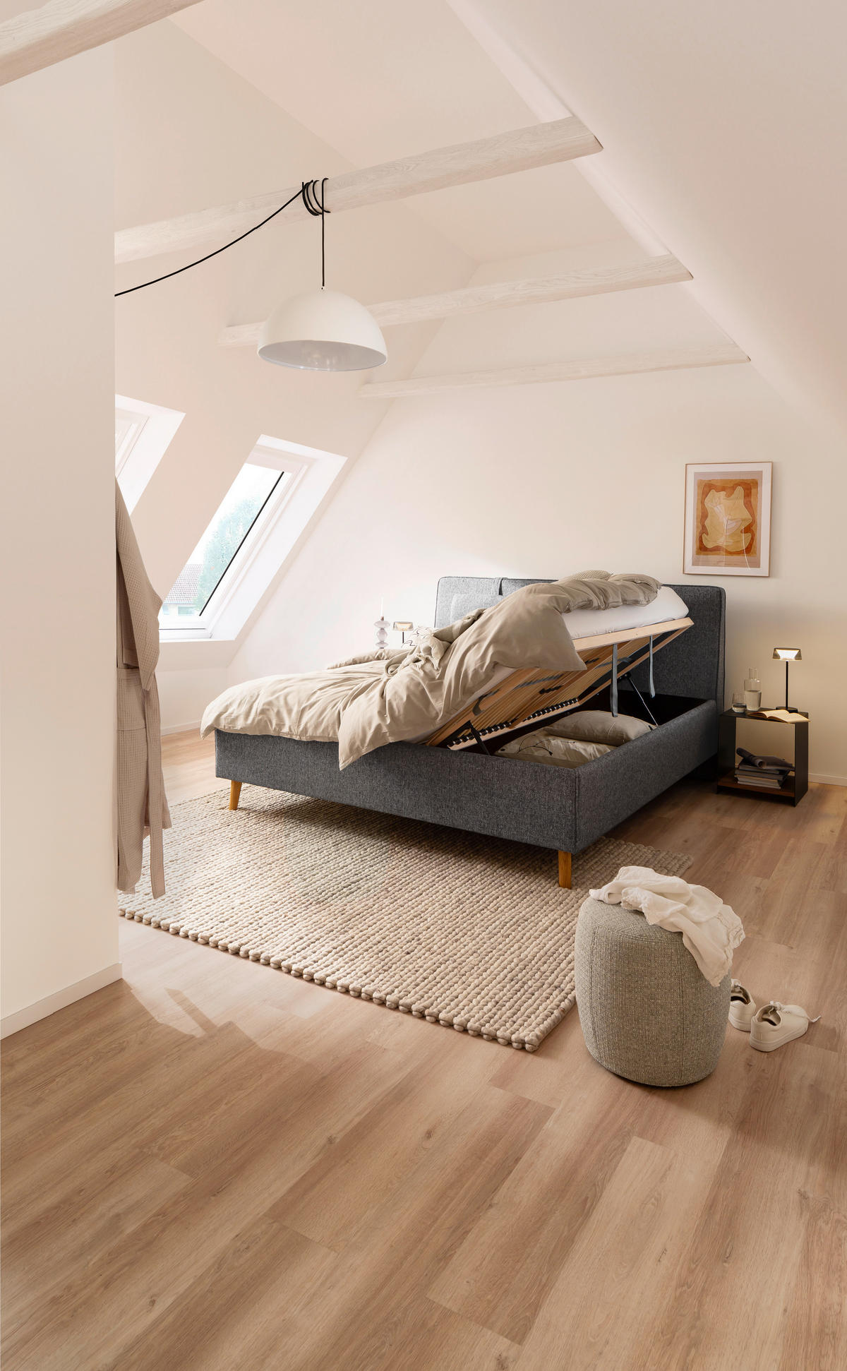 POLSTERBETT MADRID Lattenrost, Bettkasten 180/200 cm  in Olivgrün  - Birkefarben/Buchefarben, Design, Holz/Textil (180/200cm) - Schöner Wohnen