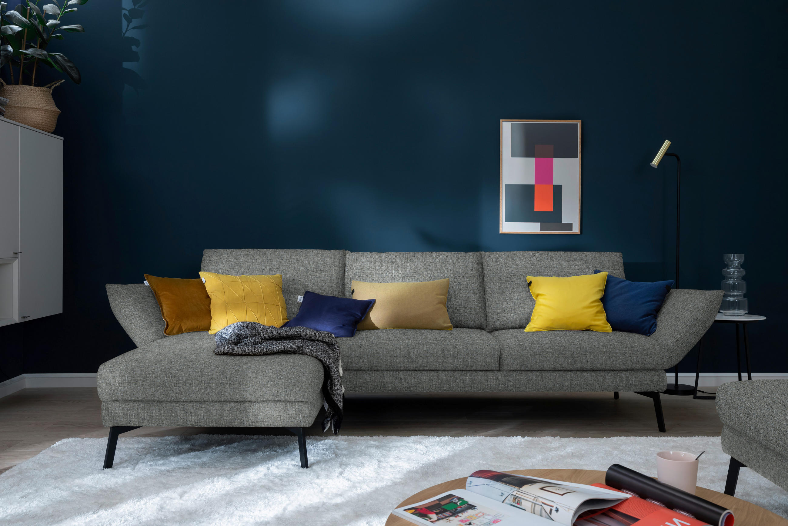 ECKSOFA in Flachgewebe Hellgrau  175/277 cm  - Hellgrau/Schwarz, Design, Textil/Metall (175/277cm) - Schöner Wohnen