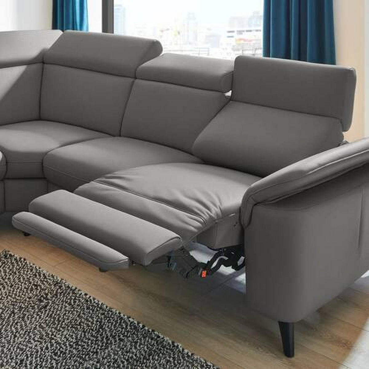 ECKSOFA in Echtleder Dunkelgrau  - Dunkelgrau/Schwarz, Design, Leder/Metall (239/285cm) - Cantus