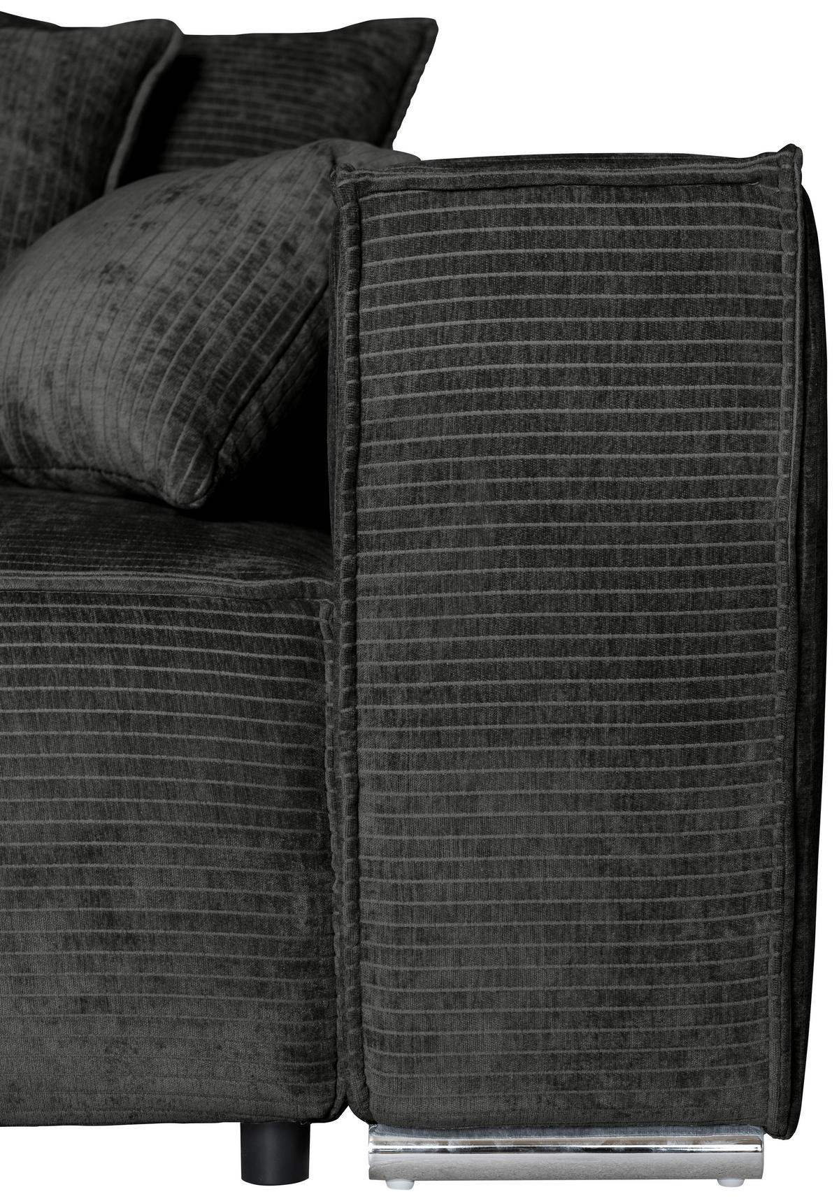 BIGSOFA in Flachgewebe Schwarz  - Chromfarben/Schwarz, KONVENTIONELL, Textil/Metall (256/68/122cm) - Carryhome