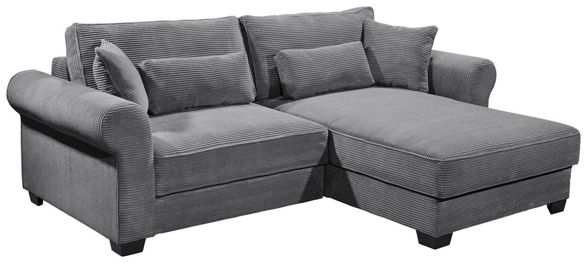 ECKSOFA Anthrazit Cord  - Anthrazit/Schwarz, Basics, Kunststoff/Textil (255/92/185cm) - MID.YOU
