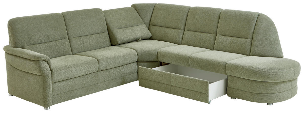 ECKSOFA Grün Flachgewebe  - Alufarben/Grün, KONVENTIONELL, Textil (253/273cm) - Beldomo Comfort