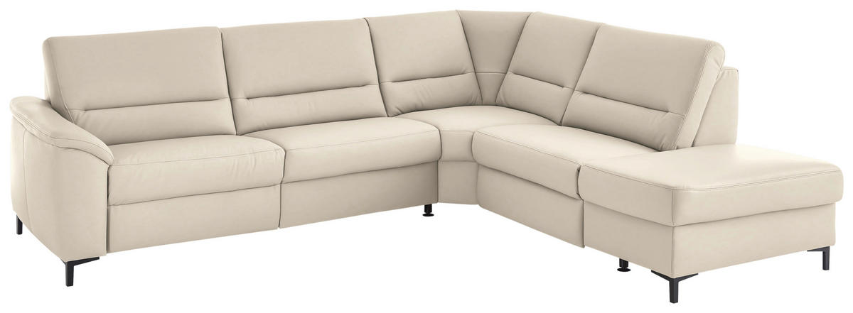 ECKSOFA  in Echtleder Ecru  290/249 cm  - Ecru/Schwarz, KONVENTIONELL, Leder/Metall (290/249cm) - Beldomo Premium