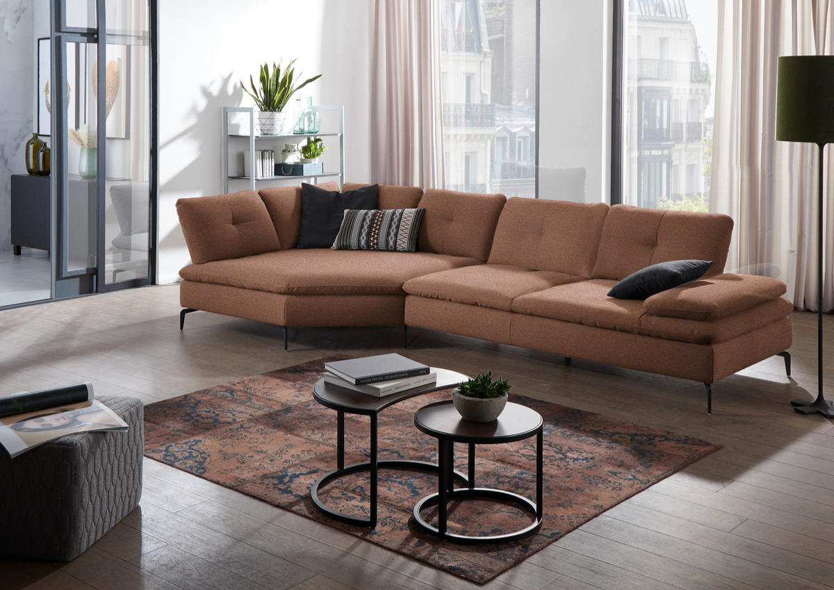 ECKSOFA in Flachgewebe Braun  - Schwarz/Braun, Design, Textil/Metall (157/344cm) - Chilliano