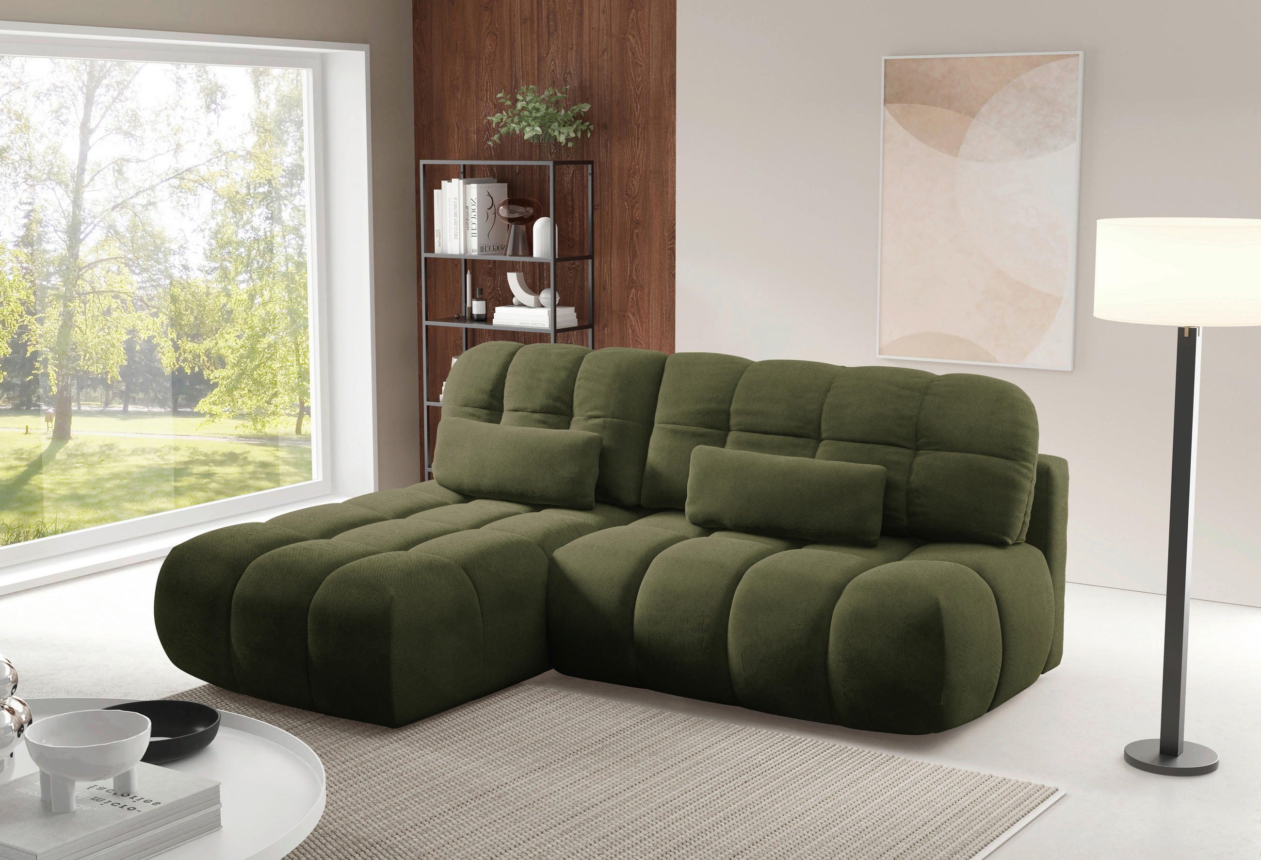 ECKSOFA TARANTO Grün Webstoff  - Schwarz/Grün, Design, Kunststoff/Textil (172/225cm) - Livetastic