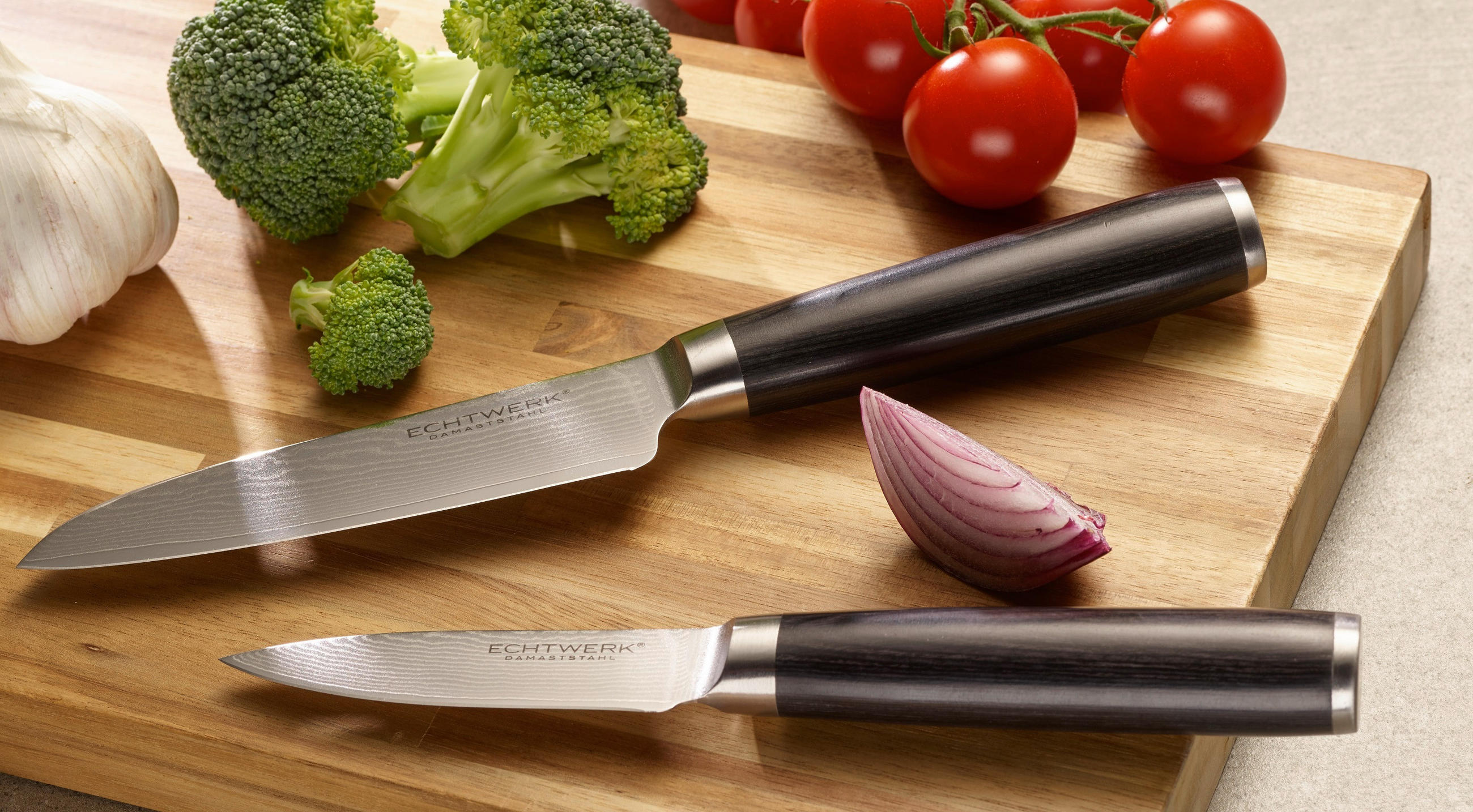 Thumbnail - Echtwerk Messerset, Schwarz, Silber, Holz, 2-teilig, ergonomischer Griff, Klinge antihaftbeschichtet, Kochen, Küchenmess...