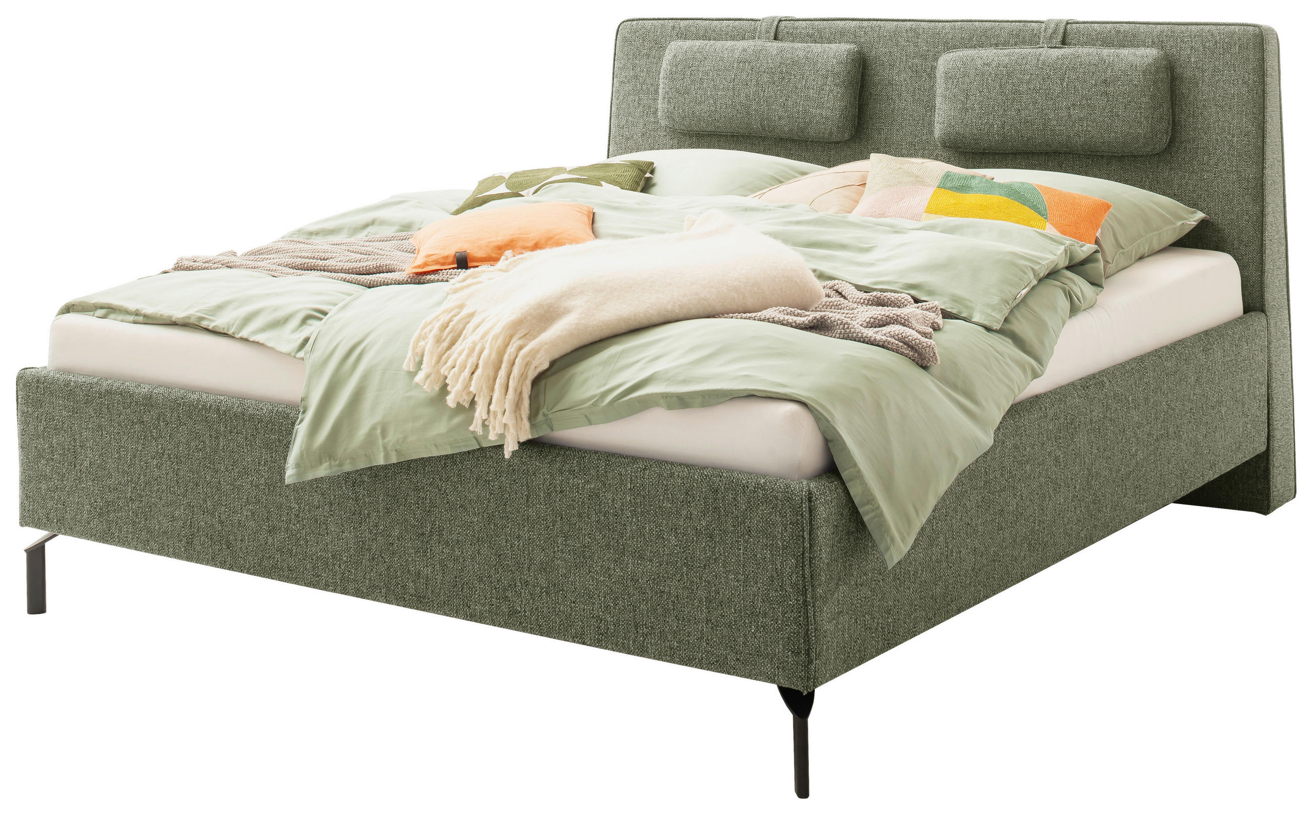 POLSTERBETT MADRID Lattenrost, Bettkasten 180/200 cm  in Olivgrün  - Birkefarben/Buchefarben, Design, Holz/Textil (180/200cm) - Schöner Wohnen