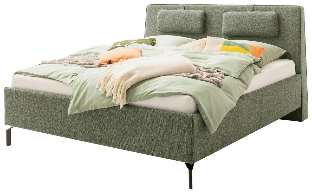 POLSTERBETT MADRID Lattenrost, Bettkasten 180/200 cm  in Olivgrün  - Birkefarben/Buchefarben, Design, Holz/Textil (180/200cm) - Schöner Wohnen