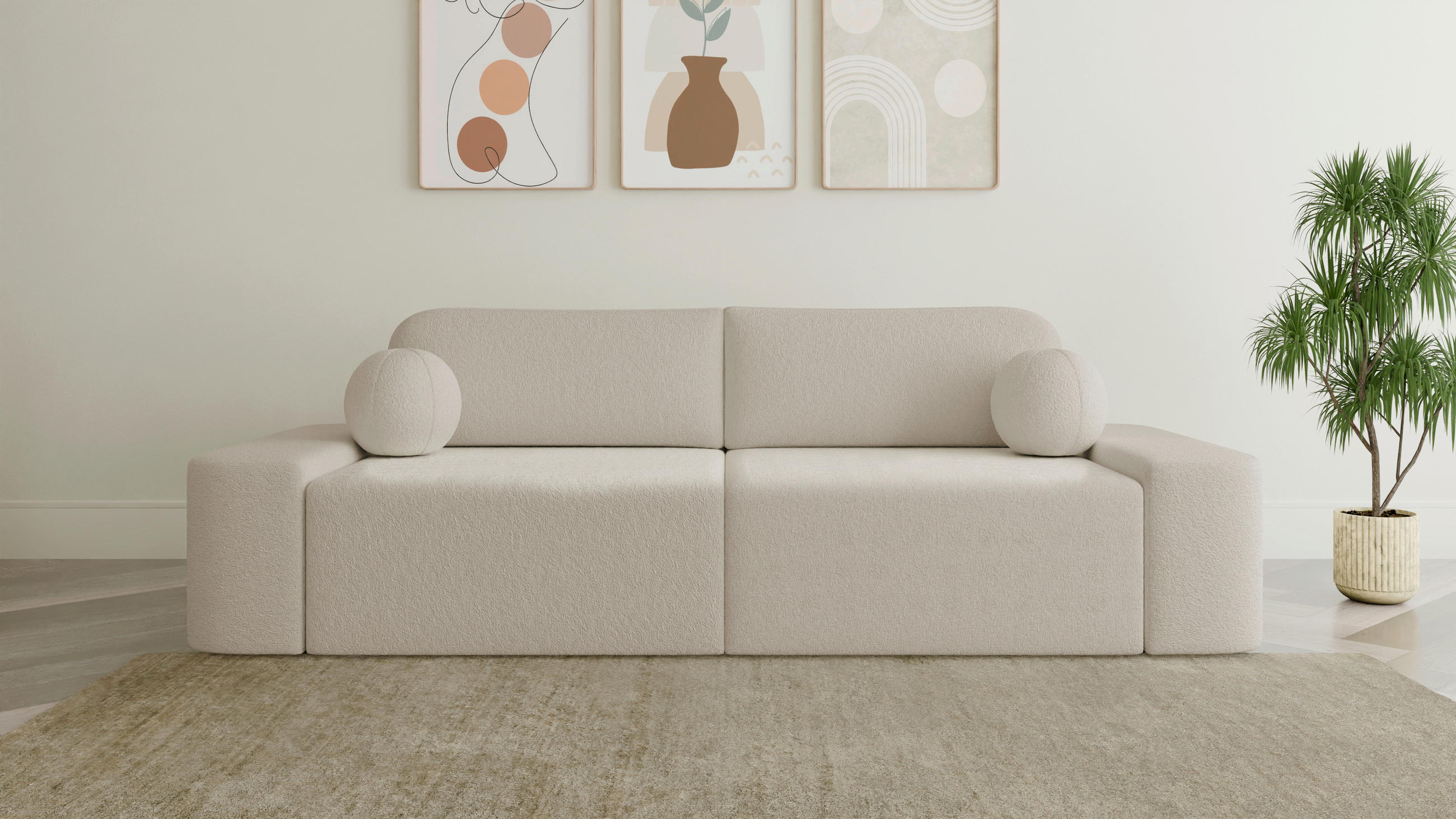 SCHLAFSOFA Bouclé Creme  - Elfenbein/Creme, Design, Kunststoff/Textil (268/85/110cm) - MID.YOU