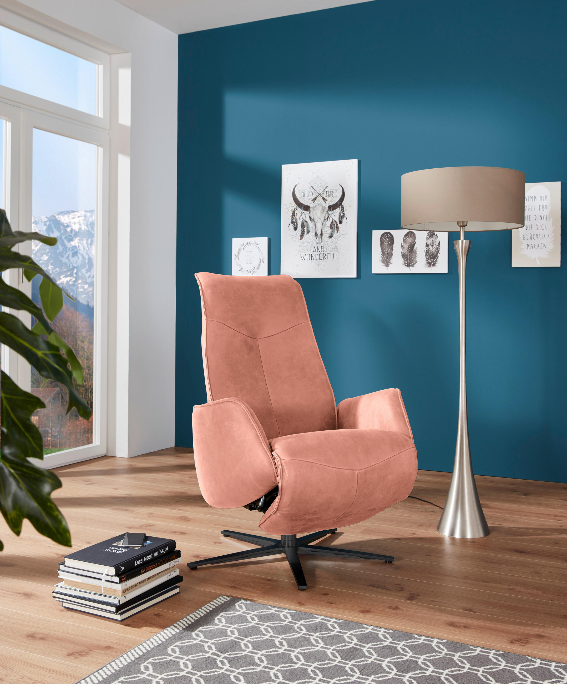 RELAXSESSEL in Leder Koralle  - Koralle/Anthrazit, Design, Leder/Metall (71/114/84cm) - Johann Jakob
