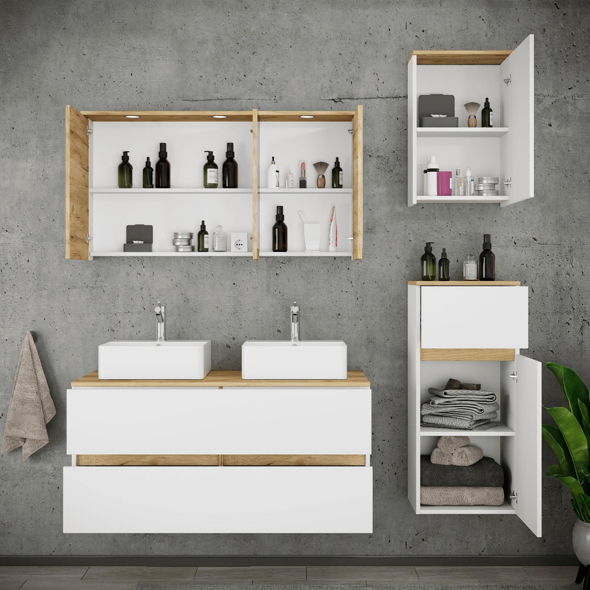 BADEZIMMER 6-teilig 151 cm  - Honigeiche/Weiss, Trend, Keramik/Holzwerkstoff (151cm) - MID.YOU