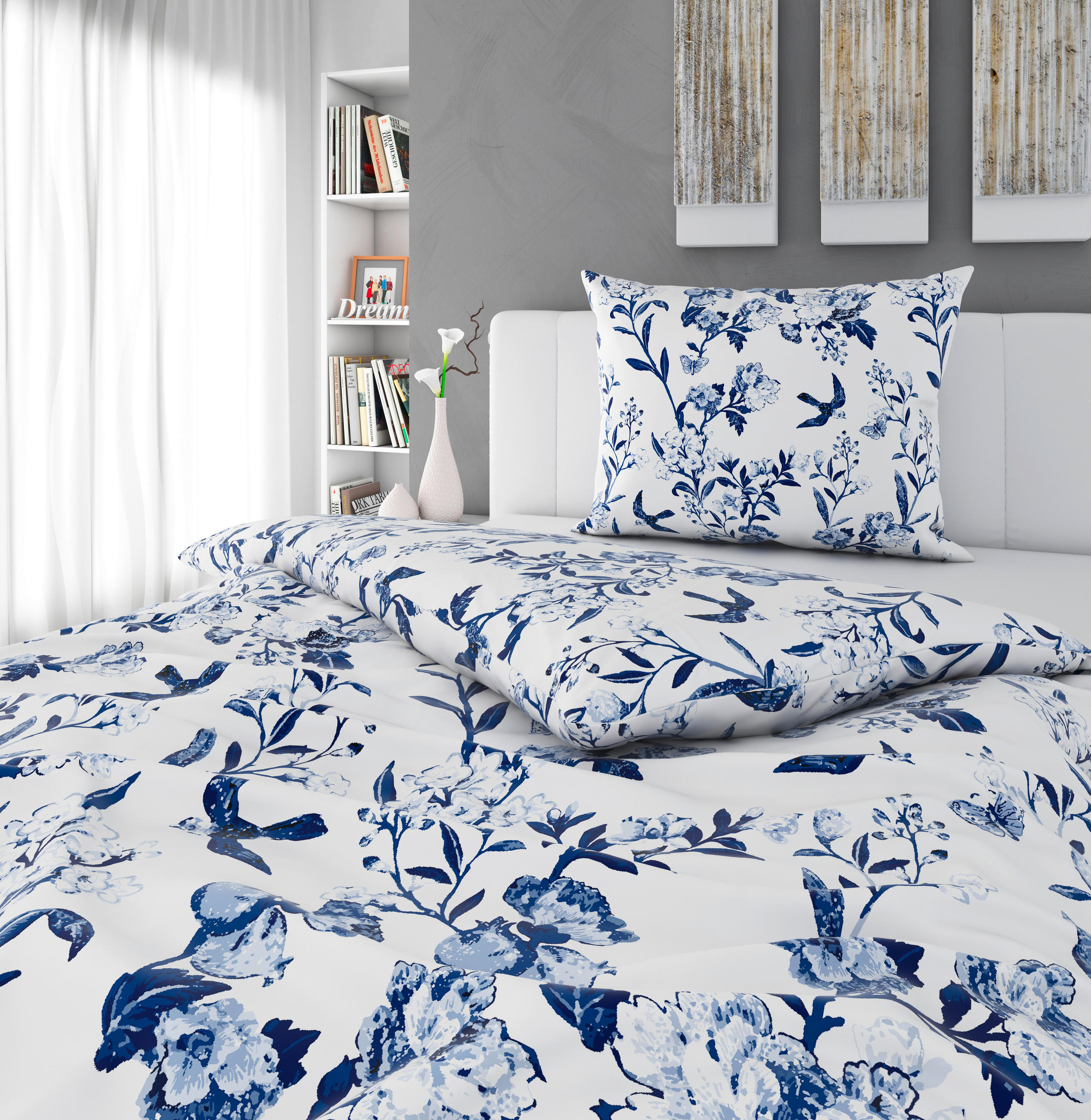 POSTELJINA 140/200 cm  PORTO  - bijela/plava, Konvencionalno, tekstil (140/200cm) - Esposa