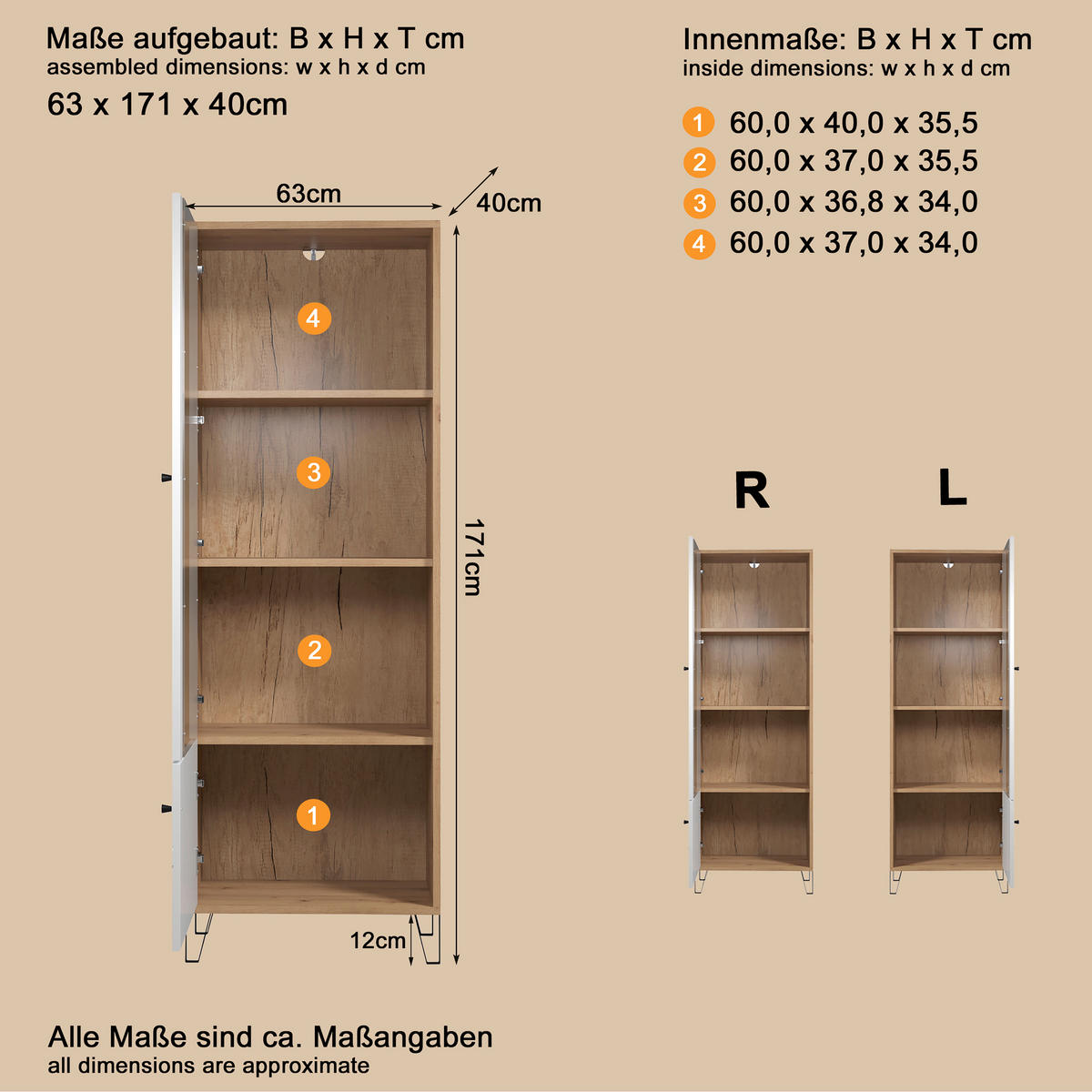VITRINE TOUCH in Eiche Artisan, Weiß  - Schwarz/Weiß, Design, Glas/Holzwerkstoff (63/40/172cm) - MID.YOU