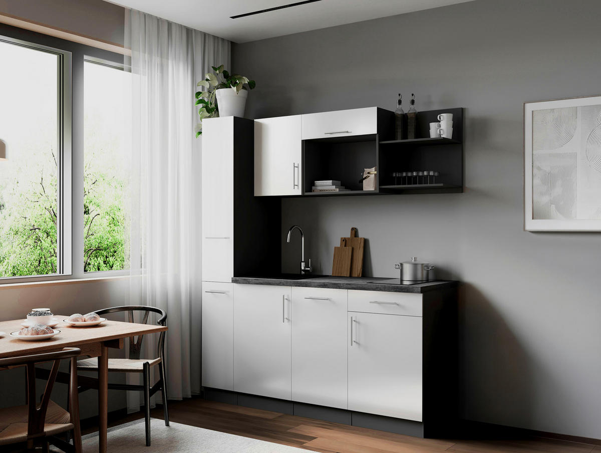 KÜCHENBLOCK Oliver 175 cm  in Weiß  - Weiß/Grau, Trend, Holzwerkstoff/Metall (175cm) - Respekta
