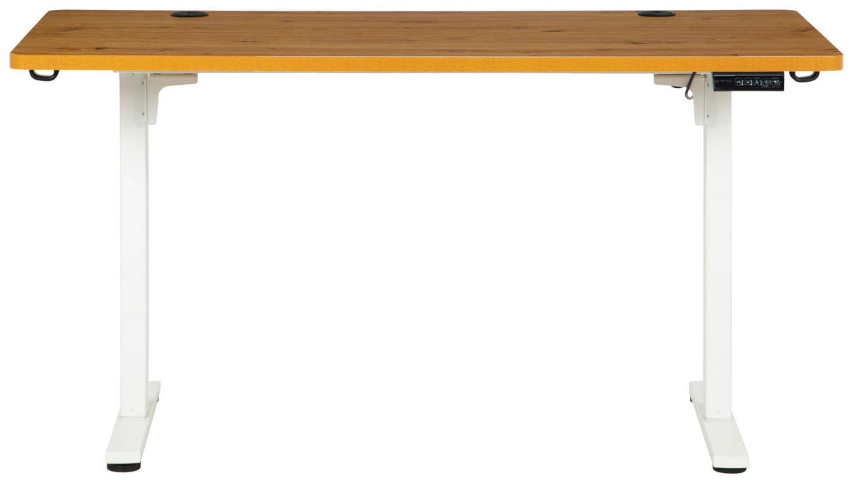 SCHREIBTISCH 140/70/72/118 cm Weiss, Eichefarben höhenverstellbar elektrisch höhenverstellbar  - Weiss/Eichefarben, Modern, Holzwerkstoff/Metall (140/70/72/118cm) - Livetastic