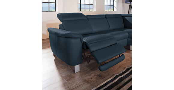 ECKSOFA in Echtleder Dunkelblau  - Alufarben/Dunkelblau, Design, Leder/Metall (271/242cm) - Cantus