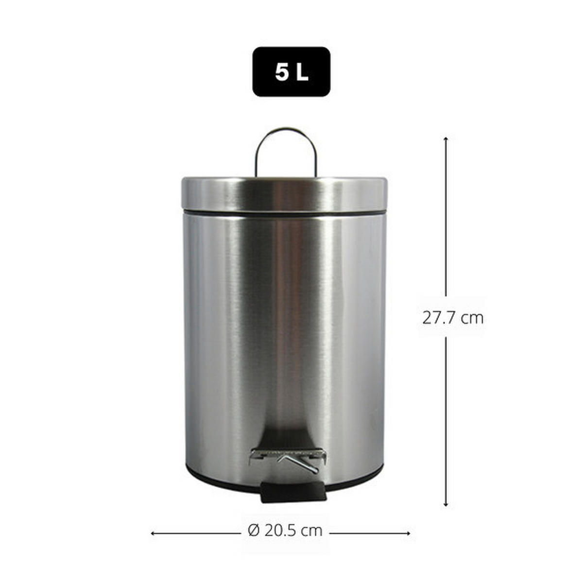 Kosmetikeimer Unis 5L Silber Metall   - Silberfarben/Schwarz, Basics, Kunststoff/Metall (20,5/27,7cm)