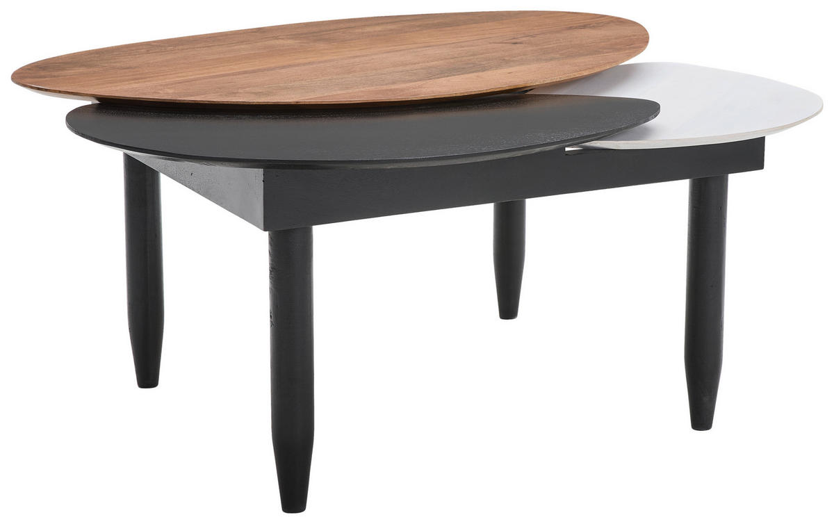 COUCHTISCH Mangoholz vollmassiv oval Multicolor  - Multicolor/Schwarz, Design, Holz (110/45/100cm) - Livetastic