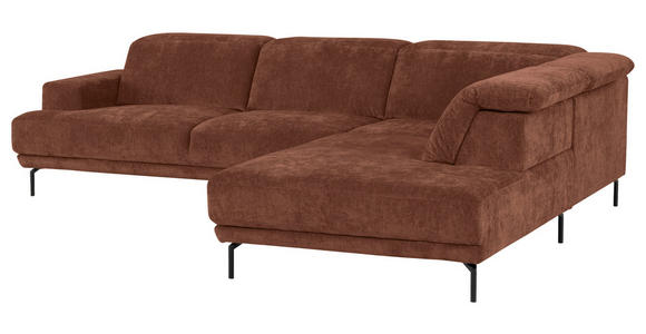 ECKSOFA Rotbraun Chenille Kopfteilverstellung, Sitztiefenverstellung  - Rotbraun/Schwarz, Design, Textil/Metall (307/243cm) - Xora