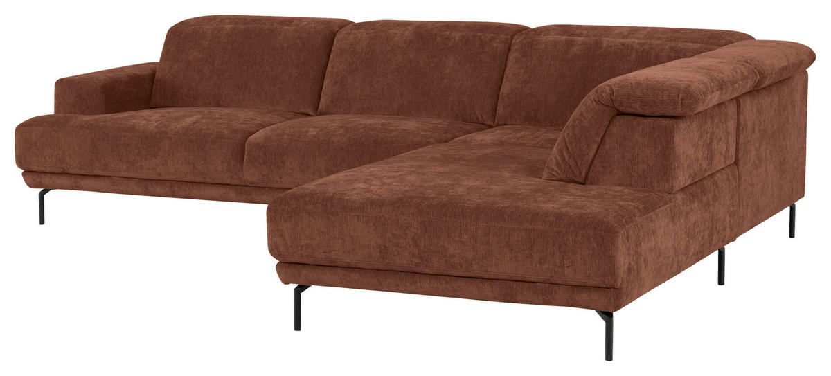 ECKSOFA Rotbraun Chenille Kopfteilverstellung, Sitztiefenverstellung  - Rotbraun/Schwarz, Design, Textil/Metall (307/243cm) - Xora