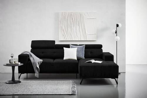 ECKSOFA Schwarz Chenille  - Schwarz, KONVENTIONELL, Textil/Metall (264/178cm) - Hom`in