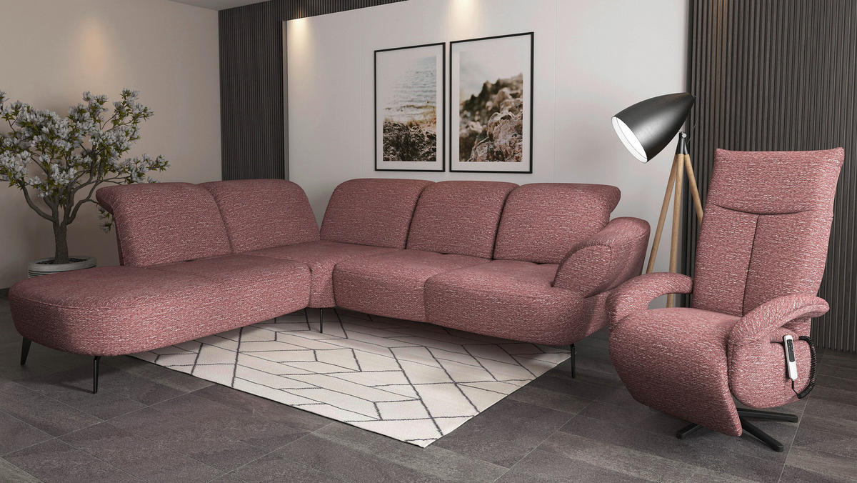ECKSOFA in Chenille Aubergine  - Aubergine/Schwarz, Modern, Textil/Metall (270/302cm) - Sit & More