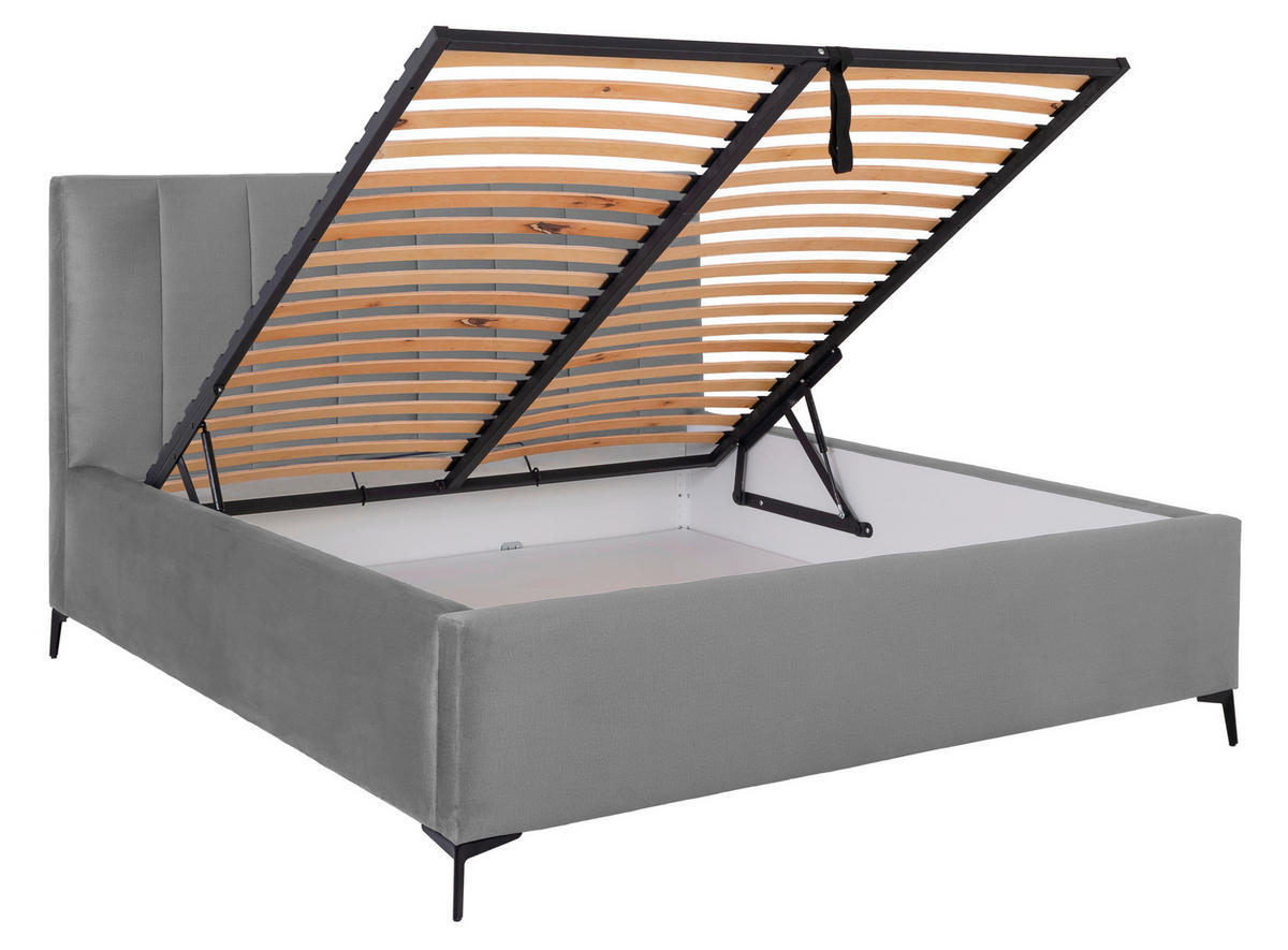 POLSTERBETT 180/200 cm, inkl. Lattenrost, Bettkasten,  in Grau  - Birkefarben/Schwarz, KONVENTIONELL, Holz/Textil (180/200cm) - Boxxx