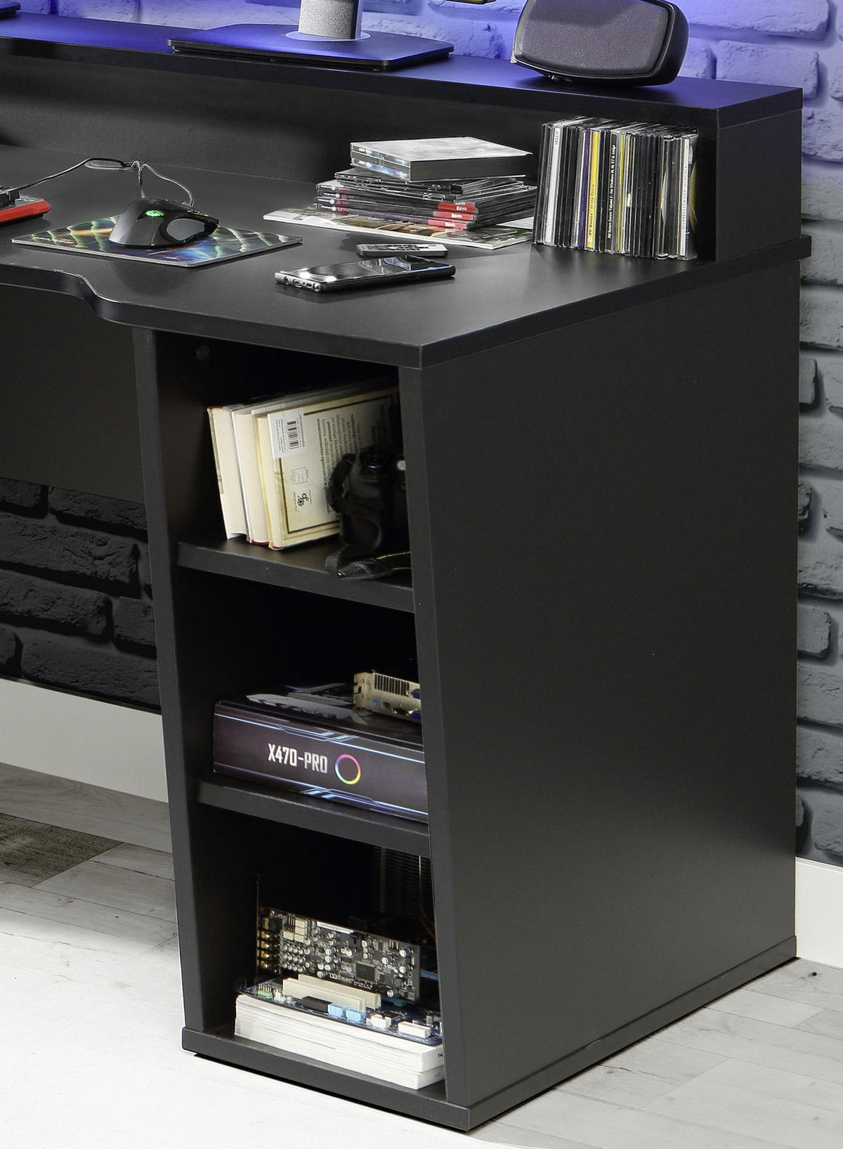 GAMINGTISCH 160/72/91 cm  in Schwarz  - Schwarz, Basics, Holzwerkstoff/Kunststoff (160/72/91cm) - MID.YOU
