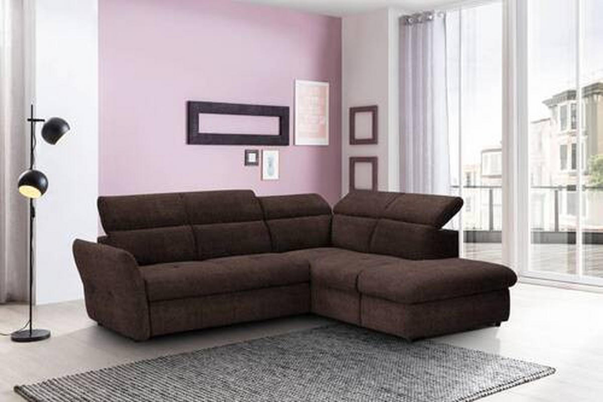ECKSOFA in Webstoff Dunkelbraun  254/224 cm  - Dunkelbraun/Schwarz, Design, Kunststoff/Textil (254/224cm) - Stylife