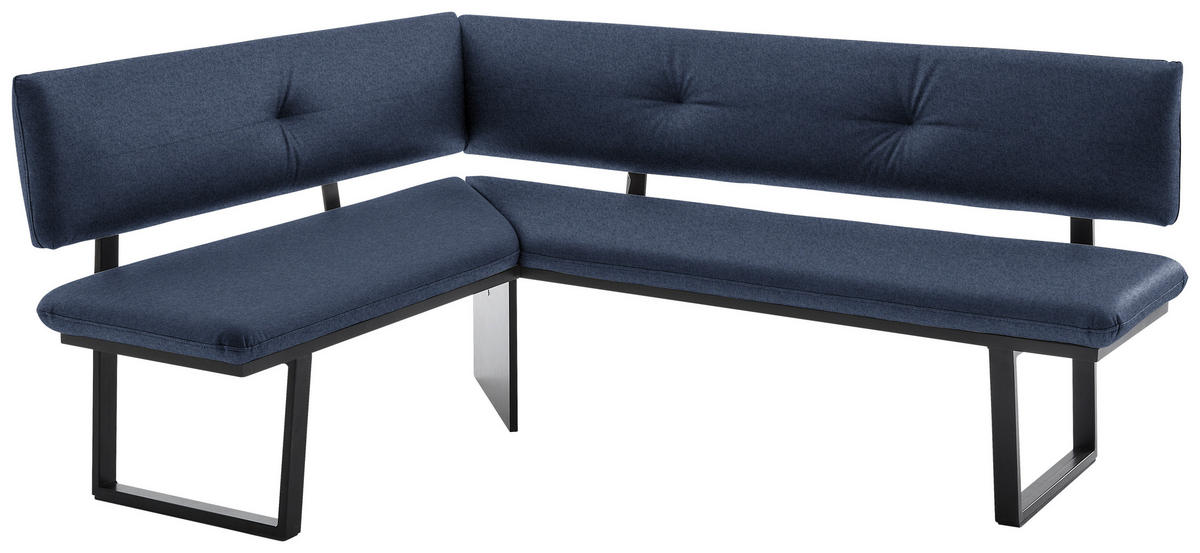 ECKBANK in Metall, Textil Schwarz, Dunkelblau  - Schwarz/Dunkelblau, Modern, Textil/Metall (140/180cm) - Cantus